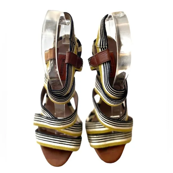 Missoni RM19 Striped yellow,black, Cream Sandals Heels Size EU37/ US 7