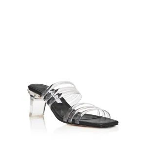 MISTA Womens Black Helena Square Toe Block Heel Slip On Leather Slide Sandals 37
