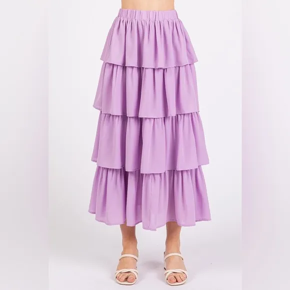 Mittoshop Chiffon Ruffle Layer Elastic Waist Midi Skirt