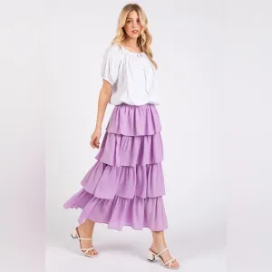 Mittoshop Chiffon Ruffle Layer Elastic Waist Midi Skirt
