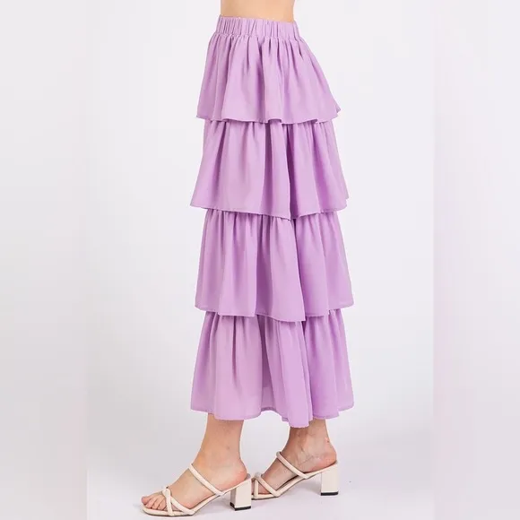 Mittoshop Chiffon Ruffle Layer Elastic Waist Midi Skirt