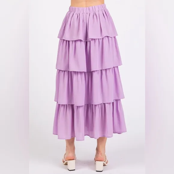 Mittoshop Chiffon Ruffle Layer Elastic Waist Midi Skirt