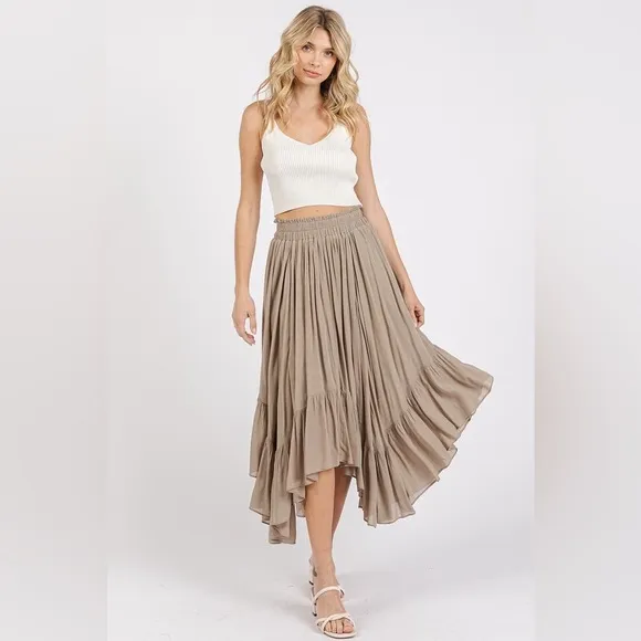 Mittoshop Handkerchief Hem Elastic Waist Pocket Midi Skirt 10010078613