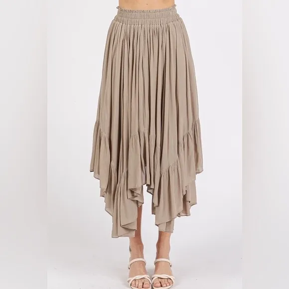 Mittoshop Handkerchief Hem Elastic Waist Pocket Midi Skirt 10010078613