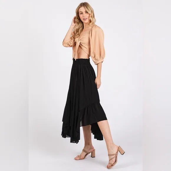 Mittoshop Handkerchief Hem Elastic Waist Pocket Midi Skirt