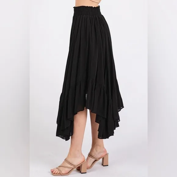 Mittoshop Handkerchief Hem Elastic Waist Pocket Midi Skirt