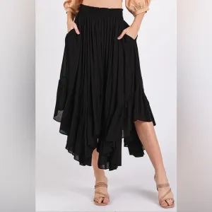 Mittoshop Handkerchief Hem Elastic Waist Pocket Midi Skirt