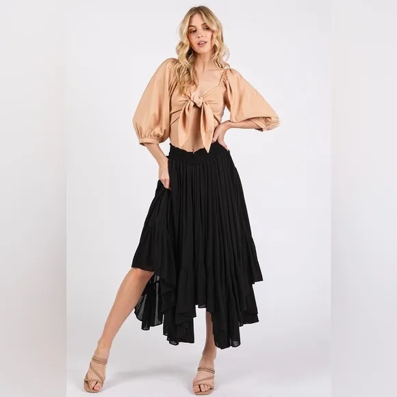 Mittoshop Handkerchief Hem Elastic Waist Pocket Midi Skirt