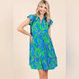 Mittoshop Leaf Print Ruffle Sleeve Tiered Mini Dress