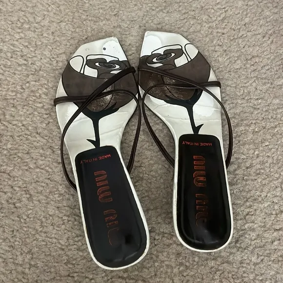 Miu Miu Strappy Slip On Sandals SZ:35 Made in Italy Dark Brown