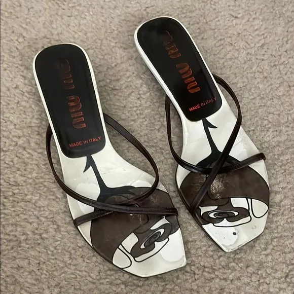 Miu Miu Strappy Slip On Sandals SZ:35 Made in Italy Dark Brown
