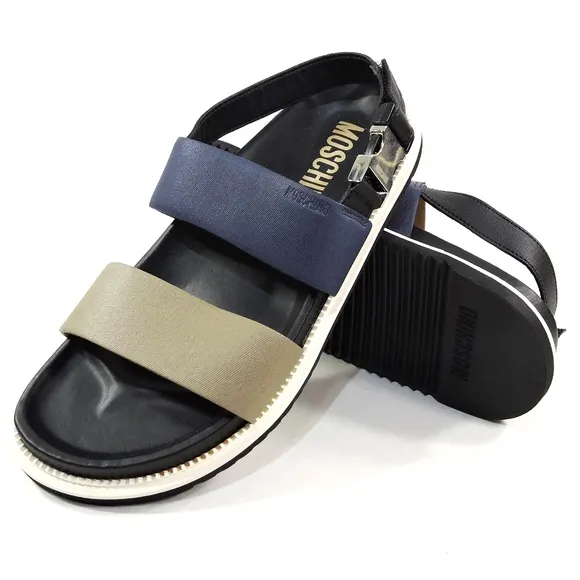 MOSCHINO 🇮🇹 MEN'S SOFT LEATHER COMFORT FLAT SUMMER SANDALS