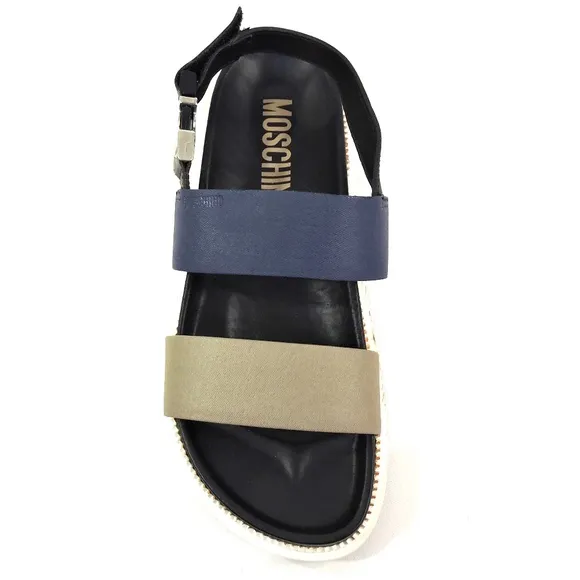 MOSCHINO 🇮🇹 MEN'S SOFT LEATHER COMFORT FLAT SUMMER SANDALS