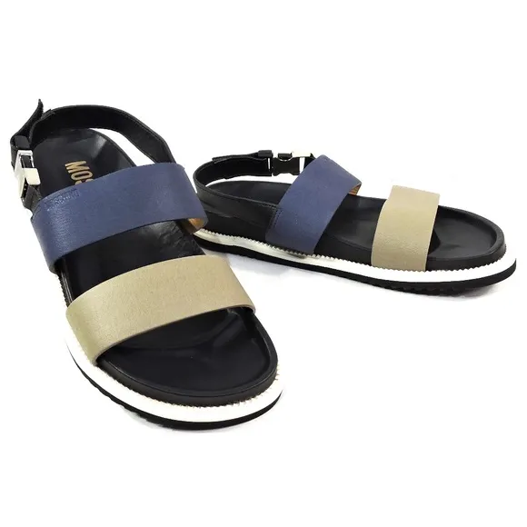 MOSCHINO 🇮🇹 MEN'S SOFT LEATHER COMFORT FLAT SUMMER SANDALS