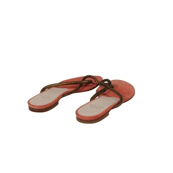 Moschino Womens Cheap And Chic Sandals US 7.5 Orange Gold Thong Slip On Slides