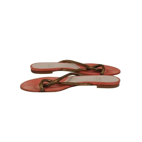 Moschino Womens Cheap And Chic Sandals US 7.5 Orange Gold Thong Slip On Slides