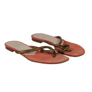 Moschino Womens Cheap And Chic Sandals US 7.5 Orange Gold Thong Slip On Slides