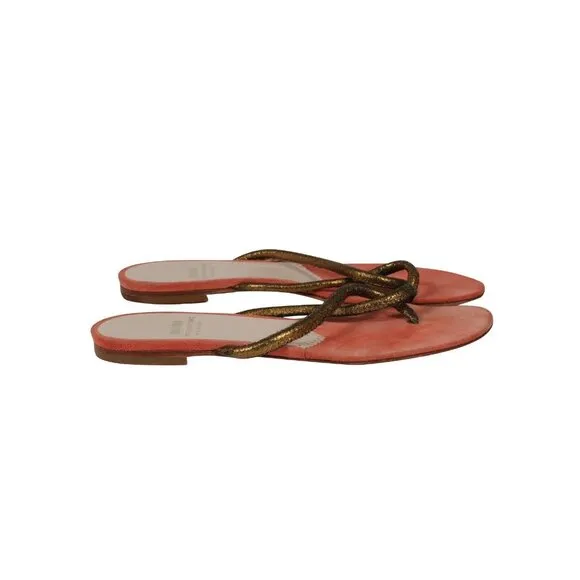 Moschino Womens Cheap And Chic Sandals US 7.5 Orange Gold Thong Slip On Slides