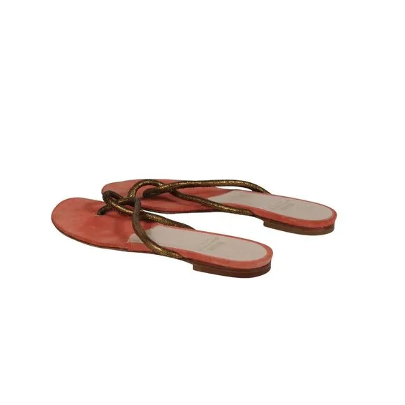 Moschino Womens Cheap And Chic Sandals US 7.5 Orange Gold Thong Slip On Slides