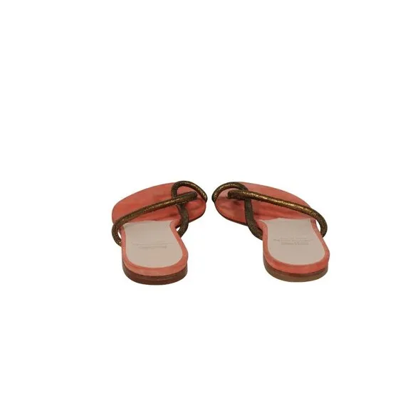 Moschino Womens Cheap And Chic Sandals US 7.5 Orange Gold Thong Slip On Slides