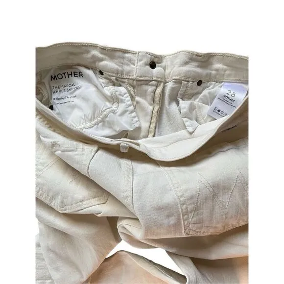 MOTHER White Denim The Rascal Ankle Snippet Jeans Size 28 Frayed Hem High Waist