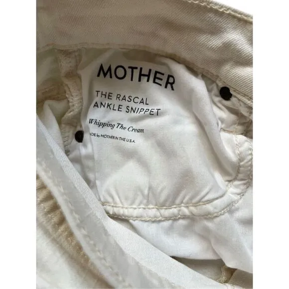 MOTHER White Denim The Rascal Ankle Snippet Jeans Size 28 Frayed Hem High Waist