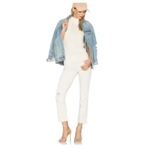 MOTHER White Denim The Rascal Ankle Snippet Jeans Size 28 Frayed Hem High Waist