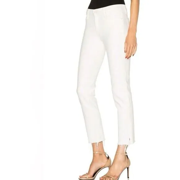 MOTHER White Denim The Rascal Ankle Snippet Jeans Size 28 Frayed Hem High Waist