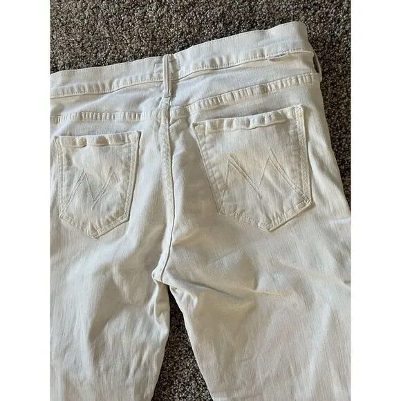 MOTHER White Denim The Rascal Ankle Snippet Jeans Size 28 Frayed Hem High Waist