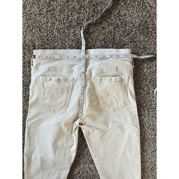 MOTHER White Denim The Rascal Ankle Snippet Jeans Size 28 Frayed Hem High Waist