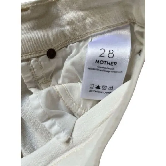 MOTHER White Denim The Rascal Ankle Snippet Jeans Size 28 Frayed Hem High Waist