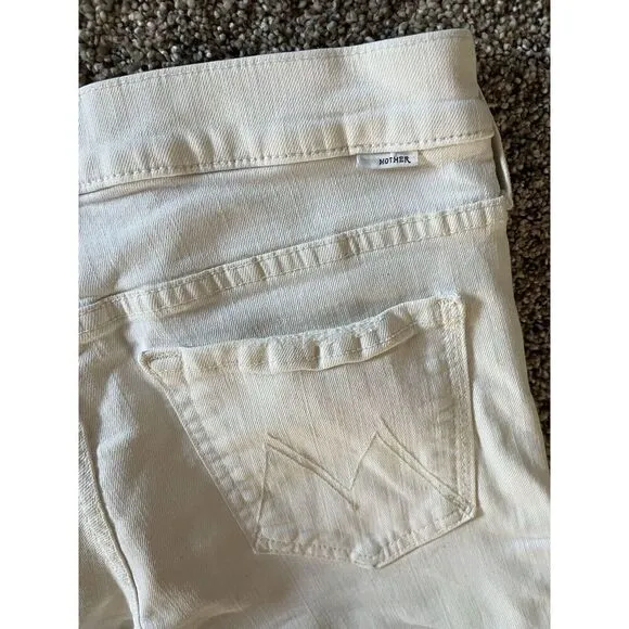 MOTHER White Denim The Rascal Ankle Snippet Jeans Size 28 Frayed Hem High Waist