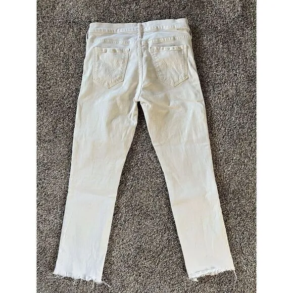 MOTHER White Denim The Rascal Ankle Snippet Jeans Size 28 Frayed Hem High Waist