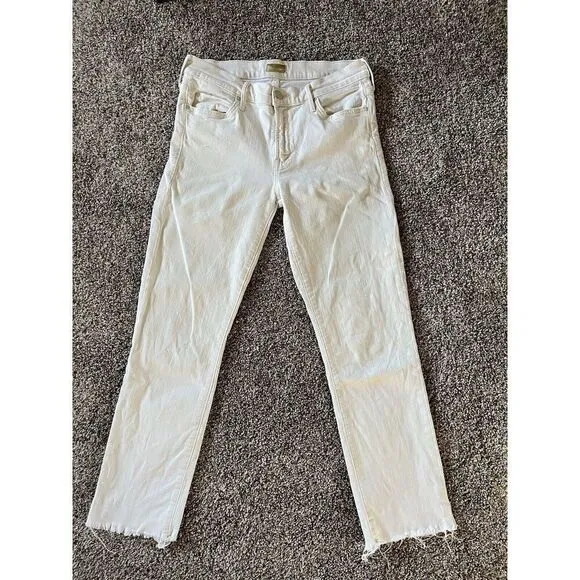 MOTHER White Denim The Rascal Ankle Snippet Jeans Size 28 Frayed Hem High Waist