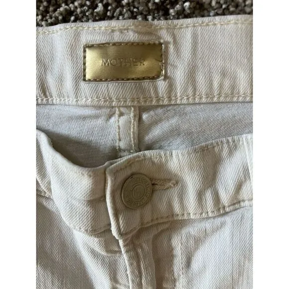 MOTHER White Denim The Rascal Ankle Snippet Jeans Size 28 Frayed Hem High Waist