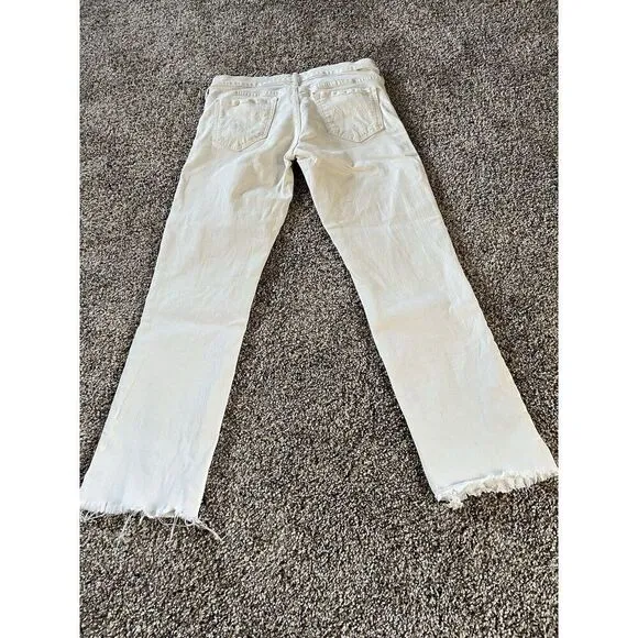 MOTHER White Denim The Rascal Ankle Snippet Jeans Size 28 Frayed Hem High Waist