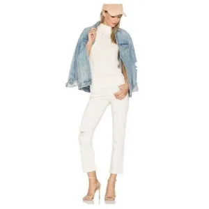 MOTHER White Denim The Rascal Ankle Snippet Jeans Size 28 Frayed Hem High Waist