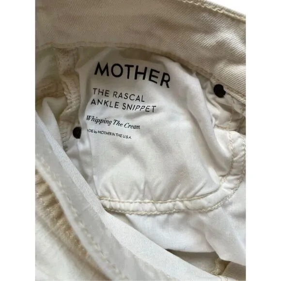 MOTHER White Denim The Rascal Ankle Snippet Jeans Size 28 Frayed Hem High Waist
