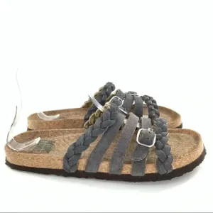Muk luks womens sandals size 8 gray suede braided boho festival walking