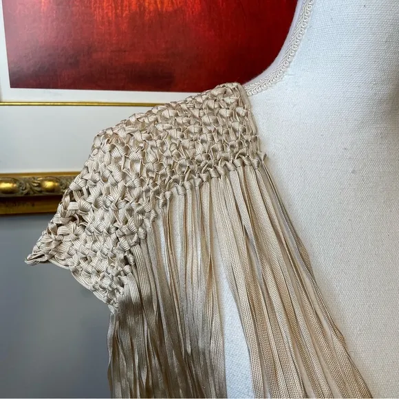 Munai Aura Macrame Fringe Dress Handmade Taupe