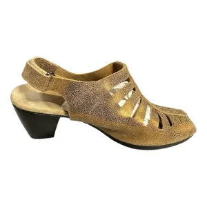 Munro Gold Sparkly Sandals Open Leather 2” Heel Peekaboo Toes Metallic 8W