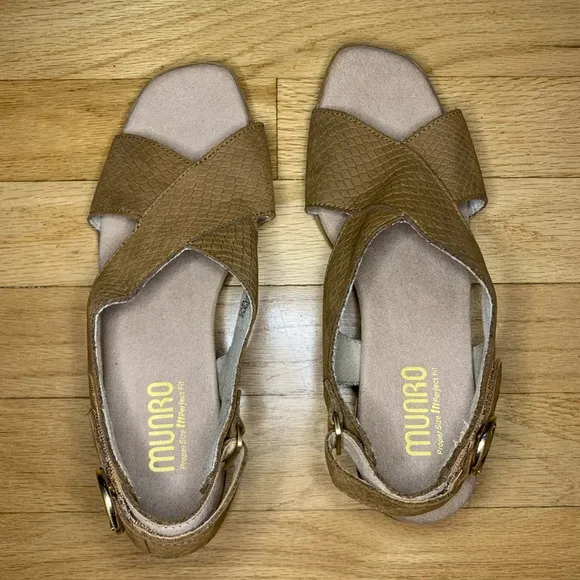 Munro Jenny Sandal in Medium Tan Lizard Nubuck - Size 6