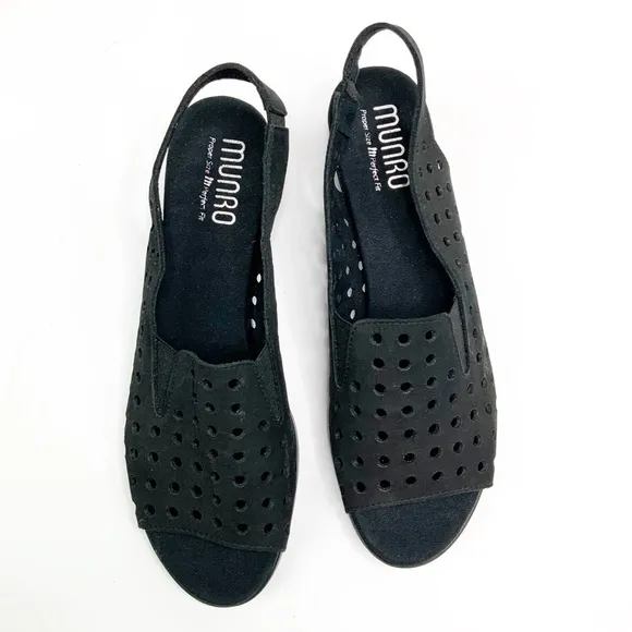 Munro Mickee Black Peep Toe Slingback Sandal 7N
