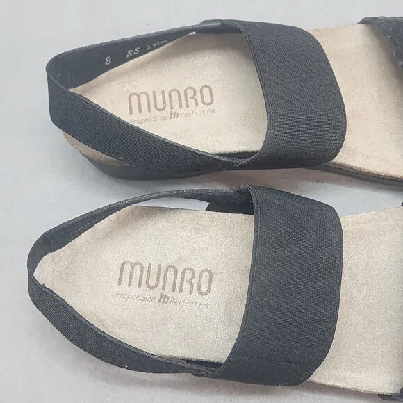 Munro Women's SS Pisces Black Slingbacks Leather Weave Cork Insole Sz 8