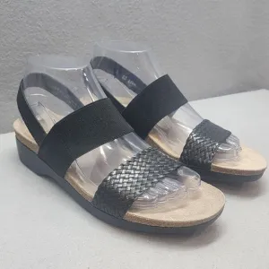 Munro Women's SS Pisces Black Slingbacks Leather Weave Cork Insole Sz 8