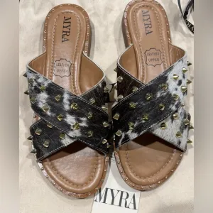 Myra Bag Black and Brown Leather Studded Sandals women’s size 7 NWT
