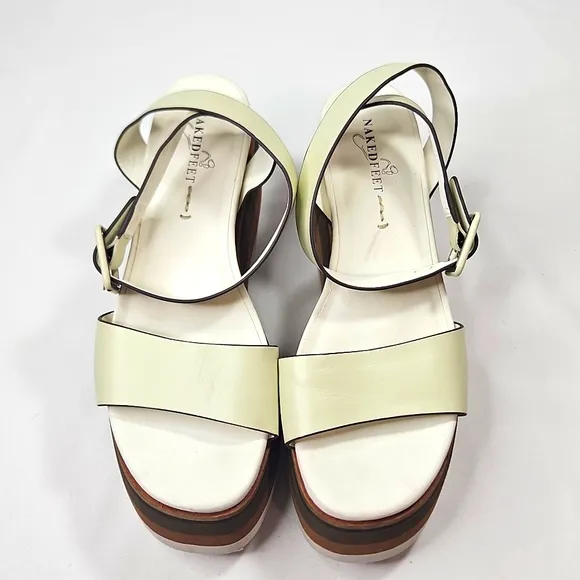 Naked Feet Cream and Brown Platform Sandals Sz 9.5