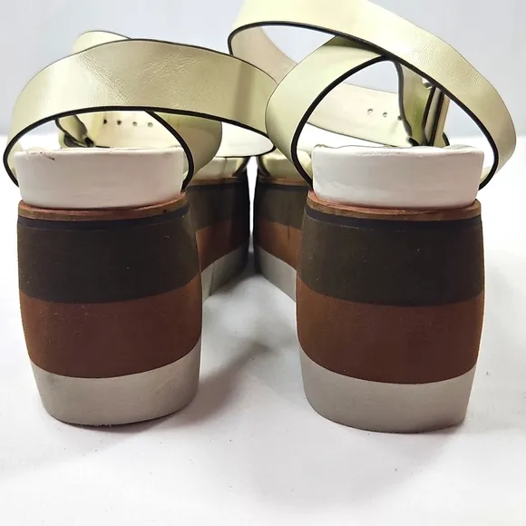 Naked Feet Cream and Brown Platform Sandals Sz 9.5