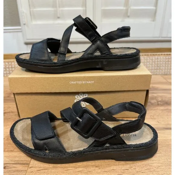 Naot Castelo Sandals Black Soft Leather Size 9 US 40 EU NIB Lightweight Comfy