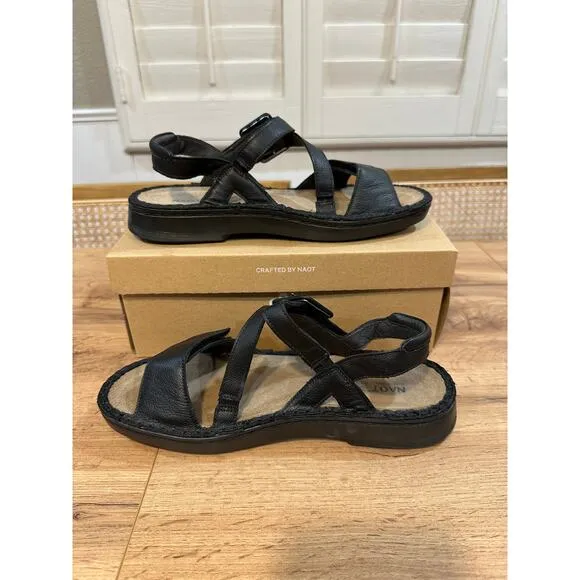 Naot Castelo Sandals Black Soft Leather Size 9 US 40 EU NIB Lightweight Comfy